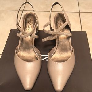 Nude leather kitten heels